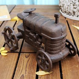 Vintage Cast Iron Farm Tractor Replica Home Decor Metal Statuette Statue Figurine Office Study Table Decoration Brown Crafts Antique