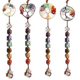 UPS Natural Crystal Stone Pendant Party Favor Hand-Woven Gravel Tree Of Life Car Interior Decoration Accessories