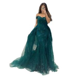 Off The Shoulder Evening Dresses Formal Prom Party Robe De Soiree Gowns Mermaid Detachable Train 2 in 1