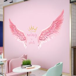 wing crown Australia - Nordic style Pink Wing Crown Wall Stickers for Girls room Bedroom Eco-friendly Decals Removable Vinyl Mural Home Decor 220328