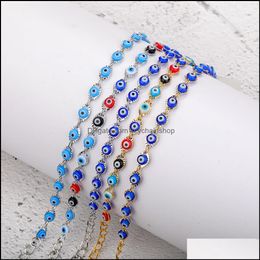 Charm Bracelets Jewelry Crystal Bead Bracelet Bangles Enamel Gold Evil Blue Eye For Women Lucky Turkish Eyes Gifts Drop Delivery 2021 L9Yor