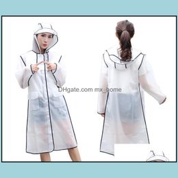 Raincoats Household Sundries Home Garden Eva Waterproof Frosted Transparent Raincoat Fashionable Women Rainwear Rain Coat Dhrgh