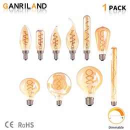 Retro Vintage Lamps 4W 2200K Spiral Light LED Filament Bulb C35 T25 ST64 G80 G95 G125 Decorative Lighting Dimmable Edison Lamp H220428