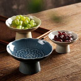 Dishes & Plates Drainable Ceramic High Leg Plate Dessert Refreshment Dried Fruit Japanese Dish Chinese Tray For Buddha