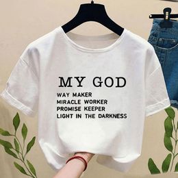 Way Maker Miracle Worker T Shirts My God T-shirt Christian Women Summer Short Sleeve Woman Faith Graphic Top Female