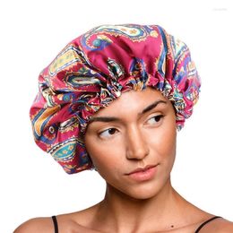 Floral Priting Sleeping Cap For Women Satin Silk Bonnet Hair Caire Shower Caps Cheveux Nuit Cover Beanie/Skull Oliv22