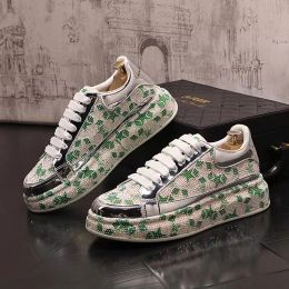 British style Casual Shoes wedding loafers for men Colour matching rhinestones printing Flats Male Walking Sneakers Zapatillas Hombre