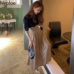 Neploe Knitted T Shirts Women Korean Chic O Neck Puff Sleeve Female Tops Summer New Fashion Casual Slim Fit Ladies Tees 210322