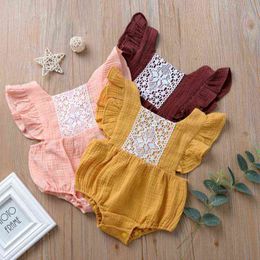 2022 Summer Fashion New Style Mother Baby Girls Bodysuits Children Cotton O-neck Lace Jumpsuit Short- Sleeveless Infant Clothes G220510