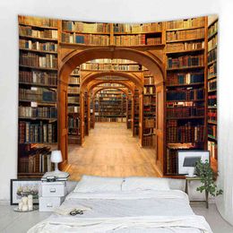 Vintage Bookshelf Tapestry Bohemia Home Living Room Decoration Wall Rugs Things To Decorate The Pendant J220804