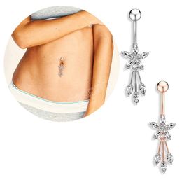 Fashion Surgical Stainless Steel Navel Piercing Crystal Zircon Leaf Flower Belly Button Rings For Women Body Jewellery