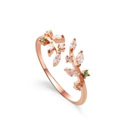Creative Leaf Branch Shape Open Ring for Woman Fashion Korean Crystal Finger Ring Jewellery Luxury Wedding Party Girl's Rings