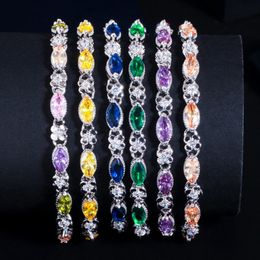 6 Colours Tennis bracelet designer AAA Cubic Zirconia bracelet Copper Green Emerald Sapphire Purple Bangle Charm bracelets Silver Plated for Women Mothers Day Gift