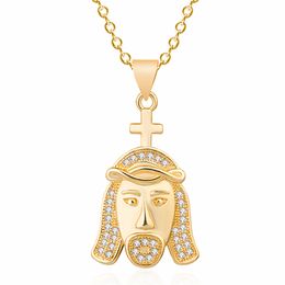 Hip Hop Necklaces Crown Jesus Head Pendant Necklace with Diamond Necklace Party Birthday Gift Hip Hop Jewellery