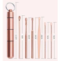 Multifunction Stainless Steel Rose Gold Spiral Ear Pick Spoon Wax Removal Set Cleaner Portable Ears Picker Care Beauty Tools SN4466