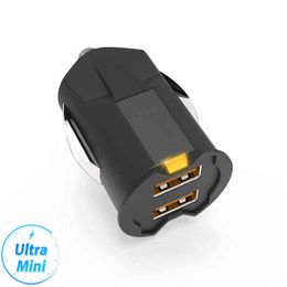 Smallest Mini Dual USB Car Charger 2 Port Usb Car-charger Auto Car Charger Adapter Car Phone Charger for iphone 12 /12 Pro Max W220328