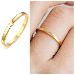 Wedding Rings Solid Gold Flat Band 2mm Women Ring Stainless Steel Thin Engagement Jewellery Rita22