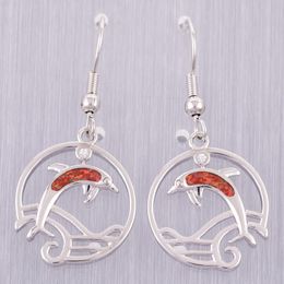 Dangle & Chandelier Dolphin Mexican Brown Fire Opal Silver Plated Jewelry For Women Drop EarringsDangle ChandelierDangle