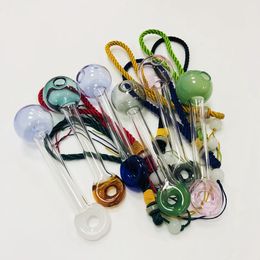 Wholesale Smoke Accessories Pipes Randomly MultiColors Portable Smoking Hand pipe Pyrex Glass Oil Burner Pipe With Lanyard SW34