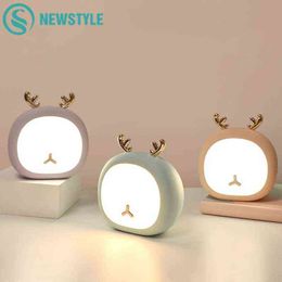 Carino Pet Night Light Deer Bunny NuRsey Light per Kid Baby Stepless Touch Tocco USB Lampada da tavolo ricaricabile Home Decoration W220330