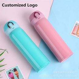 DIY Women Vacuum Water Bottles 500ML Cute Style Safety 304 Stainless Steel Girls Students Gift Drinking Coffee Cup Customised 220706