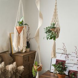 Nordic Plant Holder ins Woven Tapestry Flower Basket Hand-knitted Wall Hanging Bohemia Plant Hanging Net Bag Garden Supplies