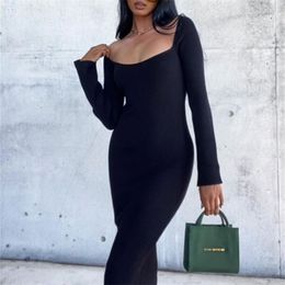 Autumn Winter Sweater Dress Maxi Dress Women Square Neck Long Sleeve Rabbit Hair Soft Female Warm Thick Party Long Dresses 220317