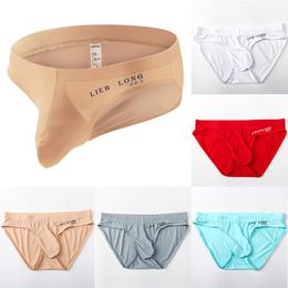 Underpants Men Ice Silk Briefs Seamless Sexy Transparent Underwear Men's U Convex Pouch Low Waist Panties Adult Breathable M-3XLUnderpan