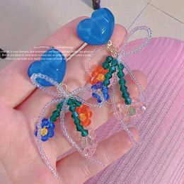 Dangle & Chandelier Heart Transparent Crystal Flower Tassel Beaded Stud Earrings for Women Handmade Earrings