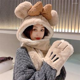 Beanie/Skull Caps Autumn And Winter Female Hat Plush Warm Lovely Scarf Glove One-piece Three Piece Set Student Korean Conjoined HatBeanie/Sk