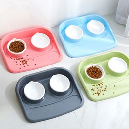 Pet Dog Bowls Puppy Food Stainless Steel Cat Water Storage Feeder Nontoxic PP Resin Combo Rice Basin Y200917