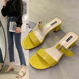 Summer fashion women's Slippers Fish mouth mid heel sandals lippers Woman Flip flops high heels Ladies Slippers womens sandals Y220412