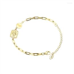 Link Chain Stainless Steel Simple Boy Round English Letter Pendant Design Bracelet Plated Gold For Women Accessories Luxury Jewellery Trum22