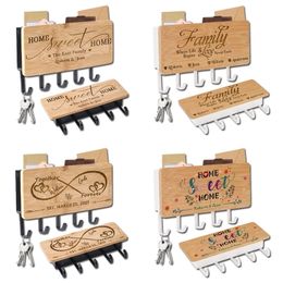 Custom Text Wall Hanger Wooden Storage Container Home Door Back Key Hook Personality Decorative Ornaments BlackWhite 220707