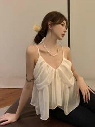 Women's Tanks & Camis Kawaii White Crop Top Women Japanese 2022 Fashion Outwear Sweet Tank Ruffle Short Tee Shirt All Match Slim Y2k Tops Su