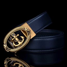 TopSelling Men's cowhide belt youth party antique Korean automatic buckle personality retro anchor business dress Classic luxury belts