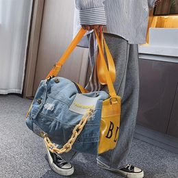 male travel bag UK - Fashion Oxford Travel Bag Women men Hand Luggage Bags Case Big Travel Duffle Weekend Bag Male female Denim Patchwork Gym Bags268T