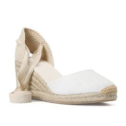 Neue 03 cm Tienda Soludos Damen Keilsandalen Knöchelriemen Cap Toe Espadrille Sandale Concise Baumwollstoff Sandalen Frauen 210306