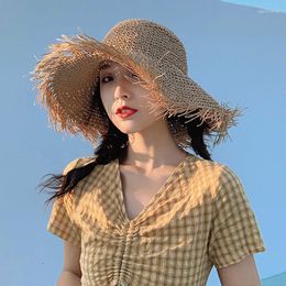 Wide Brim Hats HT3018 Spring Summer Sun Hat Women Big Crochet Straw Ladies Solid Beach Breathable Floppy Panama Eger22