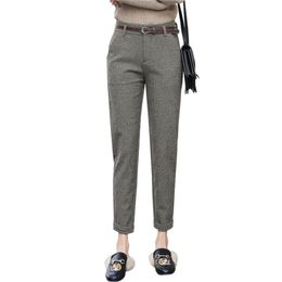 High Quality Fashion Women Woollen Harem Pants 2020 Autumn Winter FemaleTrousers High Waist Femme Casual OL Suit Pant Sashes LJ201029