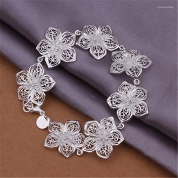 Link Chain Wholesale Silver Colour Women Lady Cute Flower Bracelets Listings High Quality Fashion Jewellery Christmas Gifts H317