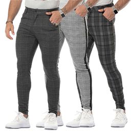 Streetwear Plaid Pants Men Sport Joggers Sweatpants Tights Skiny Hip Hop Stretch Bottom Stripe Casual Track Trousers For Men