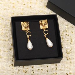2022 Top quality Charm drop earring with nature shell beads and lion head shape for women wedding Jewellery gift have box stamp PS4123A