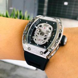 Mechanical Watches Business Leisure Mens Richa Milles Automatic Watch Hollowed Out Skull with Diamond All Over the Sky Star Personality Fashion with Box HB/PR