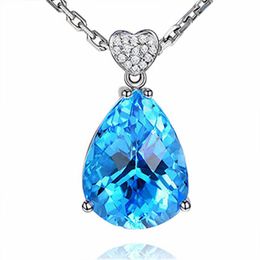 gold topaz jewelry Australia - Lockets Love Heart Blue Crystal Topaz Zircon Diamonds Gemstones Pendant Necklaces For Women White Gold Silver Color Jewelry Bijoux Gifts