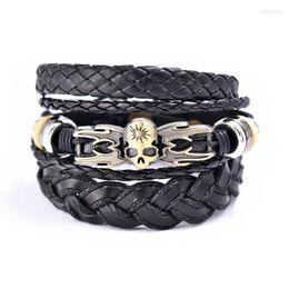 Jiayiqi Punk Men Jewelry Black/Brown Braided Leather Bracelet Stainless Steel Magnetic Clasp Fashion Bangles Gift Bangle Inte22