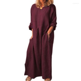 Casual Dresses Women Oversize Long Maxi Dress Linen Full Length Sleeves Kaftan JL