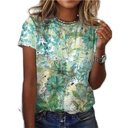 Womens Fashion T-shirt T Shirt With Exquisite Floral Print Top 3d Printing Comfortable Round Neck Polyester Versatile Temperament