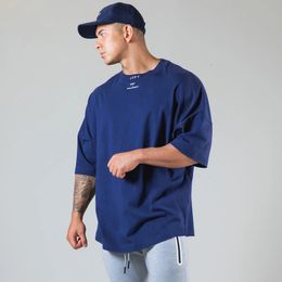 Men's TShirts Summer Running Oversized Gym Bodybuilding Fitness Loose Casual Cotton Short Sleeve Street Sports 230206
