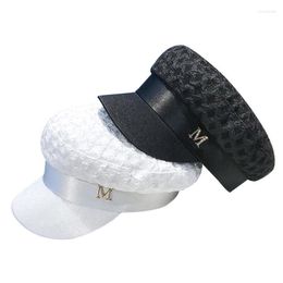 Berets Pleated Navy Hat Seersucker Rhinestone M England PU Leather Buckle Peaked Cap Girls Winter Outdoor Warm Beret CapsBerets Chur22